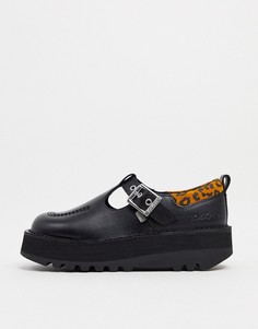 Черные туфли с Т-образным ремешком и леопардовой отделкой Kickers Kick Stack-Многоцветный