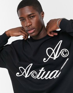 Черный лонгслив в стиле oversized с логотипом ASOS Actual