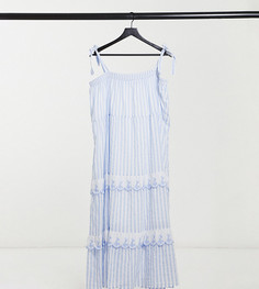 Голубое платье в полоску с оборками и бретельками-завязками Cotton:On Curve-Голубой