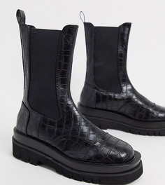 Черные ботинки челси для широкой стопы с отделкой под кожу крокодила Z_Code_Z Wide Fit Nora-Черный