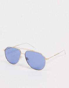 Солнцезащитные очки-авиаторы в золотистой металлической оправе с синими стеклами Tommy Hilfiger-Золотистый