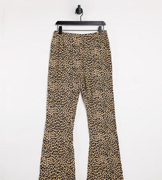 Трикотажные расклешенные брюки со звериным принтом Daisy Street-Коричневый цвет