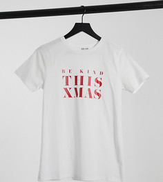 Белая новогодняя футболка с надписью "Be Kind" ASOS DESIGN Petite-Белый
