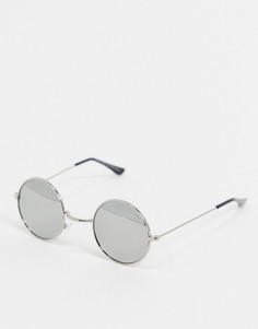 Круглые солнцезащитные очки в серебристой оправе SVNX-Серебряный