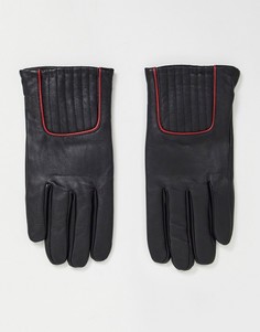 Черные кожаные перчатки с красной окантовкой ASOS DESIGN-Черный цвет