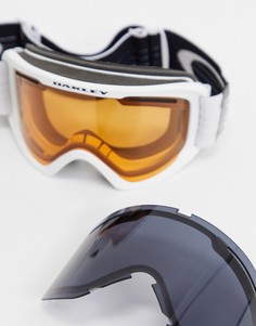 Белые горнолыжные очки с крупной оправой и оранжевыми/серыми линзами Oakley Frame 2.0 pro-Белый