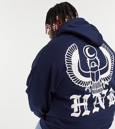 Худи темно-синего цвета с принтом орла на спине HNR LDN Plus-Темно-синий Honour