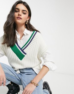 Вязаный жилет кремового цвета с полоской и узором «косы» ASOS DESIGN-Кремовый