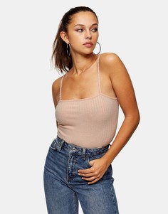 Светло-бежевая узкая майка на бретельках Topshop-Белый