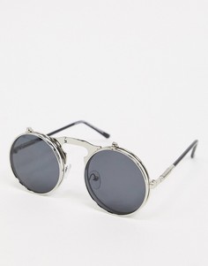 Круглые солнцезащитные очки с черными стеклами SVNX-Серебристый