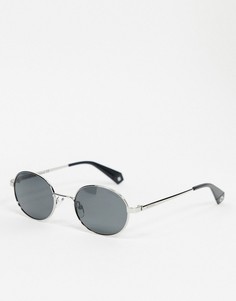 Круглые солнцезащитные очки в серебристой оправе с черными линзами Polaroid X Love Island-Серебряный