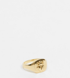 Золотистое кольцо-печатка с гравировкой скарабея Serge DeNimes-Золотистый