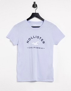 Синяя футболка с логотипом на груди Hollister-Голубой