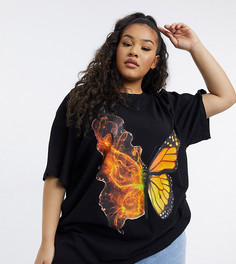 Футболка в стиле oversized с рисунком бабочки и пламени New Girl Order Curve-Черный цвет