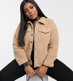Бежевая плюшевая куртка Vero Moda Curve-Коричневый