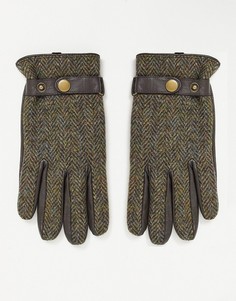 Перчатки из кожи и твида Boardmans-Зеленый цвет