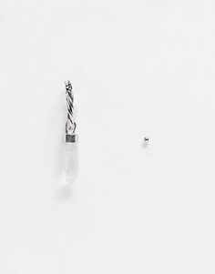 Серебристые серьга-кольцо 12 мм с осколком кварца и серьга-гвоздик ASOS DESIGN-Серебристый