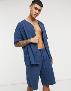 Пижамный комплект для дома из шорт и бейсбольной футболки ASOS DESIGN-Темно-синий