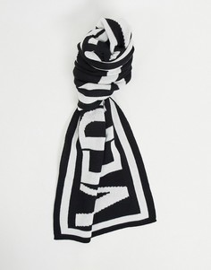 Черно-белый шарф с крупным логотипом Versace Jeans Couture-Черный цвет