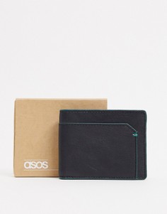 Черный кожаный бумажник с отделением для карт ASOS DESIGN-Черный цвет