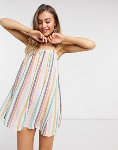 Пляжный присборенный сарафан в асимметричную полоску ASOS DESIGN-Многоцветный