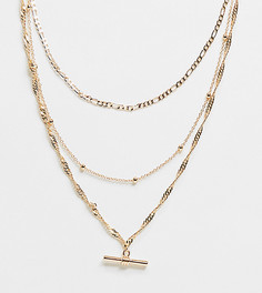 Золотистое ярусное ожерелье из цепочек разного типа плетения и с Т-образной планкой ASOS DESIGN Curve-Золотистый