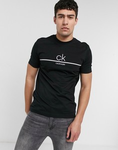 Черная футболка с линией и логотипом посередине Calvin Klein-Черный цвет