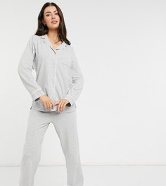 Серая меланжевая пижама из органического хлопка со штанами и рубашкой с отложным воротником Lindex-Серый