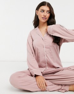 Персиковая пижама из органического хлопка с удлиненной рубашкой с отложным воротником Lindex-Розовый цвет