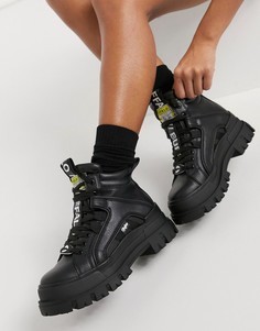 Черные ботильоны на плоской подошве Buffalo Vegan Aspha-Черный цвет