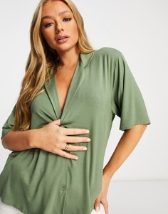 Мягкая коричневая пижамная рубашка цвета хаки ASOS DESIGN – «Выбирай и комбинируй»-Зеленый цвет