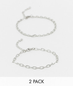 Набор тонких серебристых браслетов-цепочек толщиной 4 мм из нержавеющей стали ASOS DESIGN-Серебряный