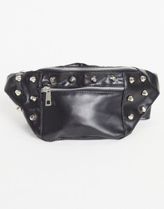 Черная сумка через плечо с заклепками и съемной цепочкой SVNX-Черный цвет 7X