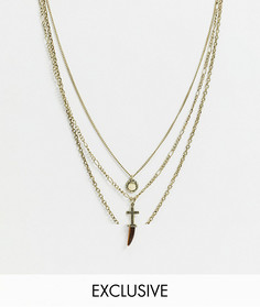 Ожерелье в несколько рядов цвета выцветшего серебра с камнем и крестом Reclaimed Vintage Inspired-Серебристый