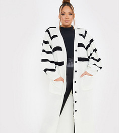 Удлиненный кардиган белого цвета с контрастными полосками In The Style x Lorna Luxe Plus-Белый