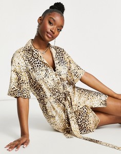 Платье-рубашка мини с леопардовым принтом песочного цвета Motel-Бежевый