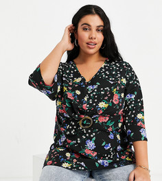 Блуза с пряжкой спереди и цветочным принтом Lovedrobe-Многоцветный