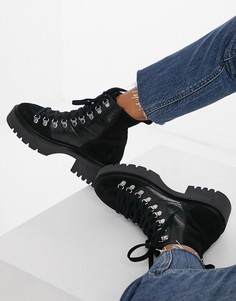 Черные походные ботинки из премиум-замши ASOS DESIGN Alison-Черный цвет