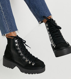 Черные кожаные походные ботинки премиум для широкой стопы ASOS DESIGN Alison-Черный цвет