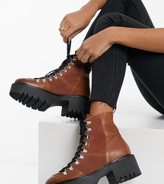 Светло-коричневые кожаные походные ботинки премиум для широкой стопы ASOS DESIGN Alison-Коричневый цвет