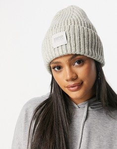 Светло-серая шапка-бини в крупный рубчик UGG-Серый