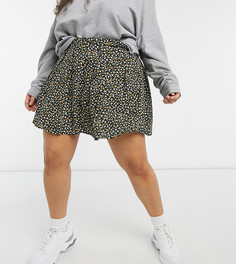 Плиссированная юбка мини с мелким цветочным принтом Daisy Street Plus-Черный цвет