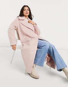Розовое oversized-пальто макси с начесом River Island-Розовый цвет