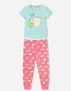 Пижама с рисунком «Авокадо и тост» для девочки Gloria Jeans