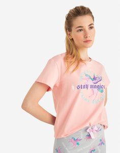 Розовая домашняя футболка женская Gloria Jeans