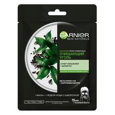 Тканевая маска Garnier Черная Очищающий Уголь + Листья Черного чая 28 г