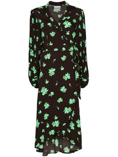 GANNI платье миди с цветочным принтом и V-образным вырезом