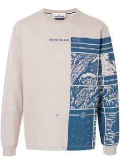 Stone Island футболка с принтом Mapping и длинными рукавами