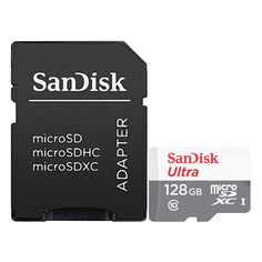 Карта памяти microSDXC UHS-I Sandisk Ultra 128 ГБ, 100 МБ/с, Class 10, SDSQUNR-128G-GN6TA, 1 шт., переходник SD