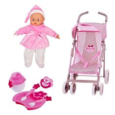 Игрушка DIMIAN Коляска прогулочная для куклы с поворотными колесами в комплекте с куклой (разноцветный)